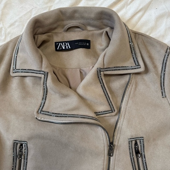 Zara Faux Suede Moto Jacket with Rhinestone Trim & Belt - Picture 7 of 11